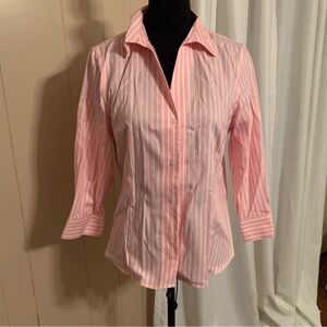 Anne Klein Pink and White Striped Button-Down Shirt